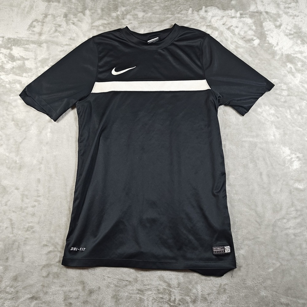 Nike Soccer Jersey Mens Small Black Striped Embroidered Dri Fit Performance